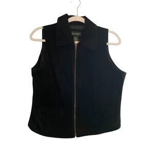 Vintage Genuine Leather Suede Vest Hunt Club Black Full Zip Womens Size 6